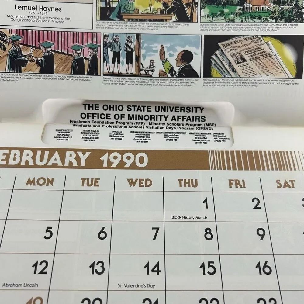 THE AFRO-AMERICAN HISTORICAL CALENDAR - 1990 Advertising Calendar Ohio State